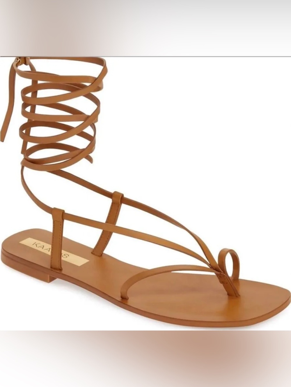 Kaanas Paloma Lace Up Sandals Brown Leather Strappy Gladiator Flat Sandals